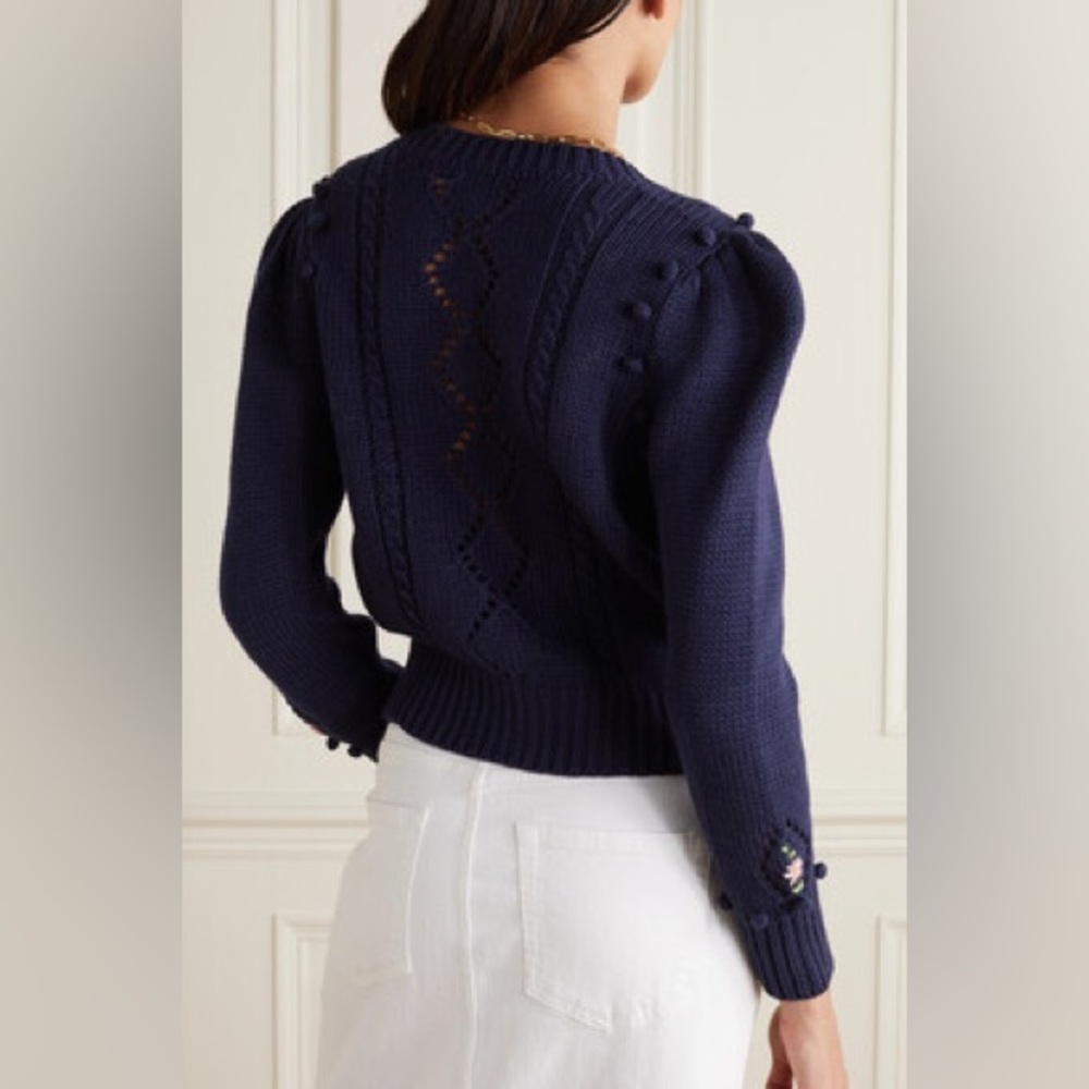 ✨💙DÔEN ‘Forget Me Not’ Embroidered Cable Knit Cardigan Sweater Navy XS - Picture 12 of 14